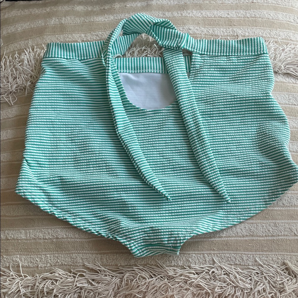 Seea Olea Green and White Striped High-Waisted Swim Bottoms - Picture 2 of 3